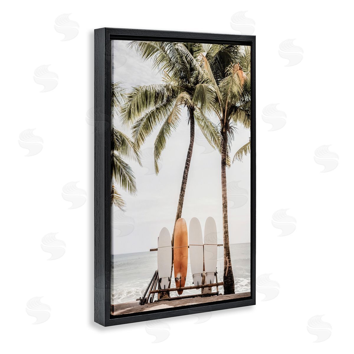 Hawaii Surfboards View Black Floating Frame Canvas Wall Art, Home Decor by Sisi and Seb