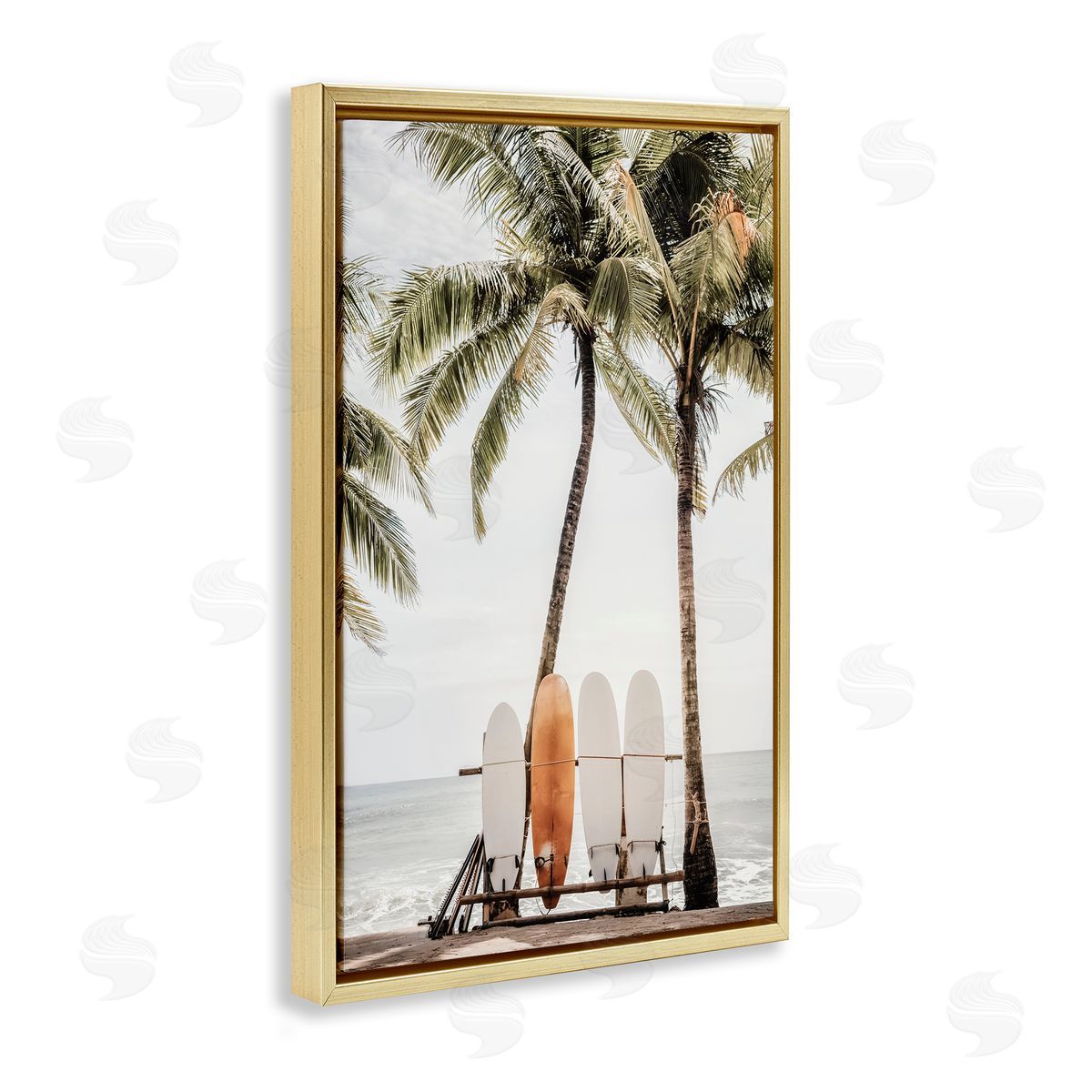 Hawaii Surfboards View Gold Floating Frame Canvas Wall Art, Home Decor by Sisi and Seb