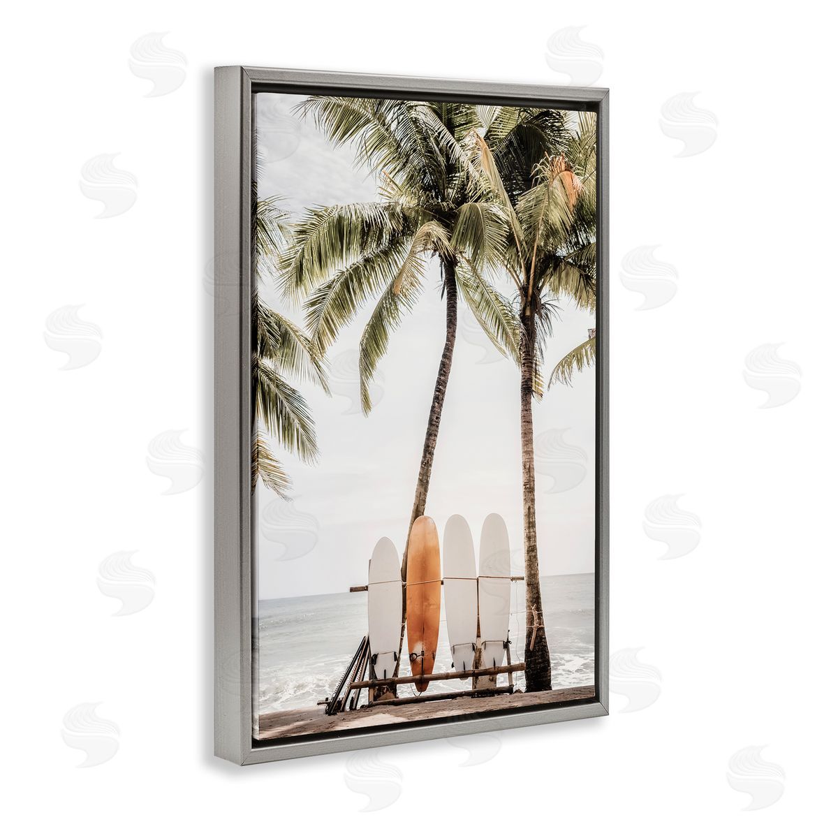 Hawaii Surfboards View Grey Floating Frame Canvas Wall Art, Home Decor by Sisi and Seb