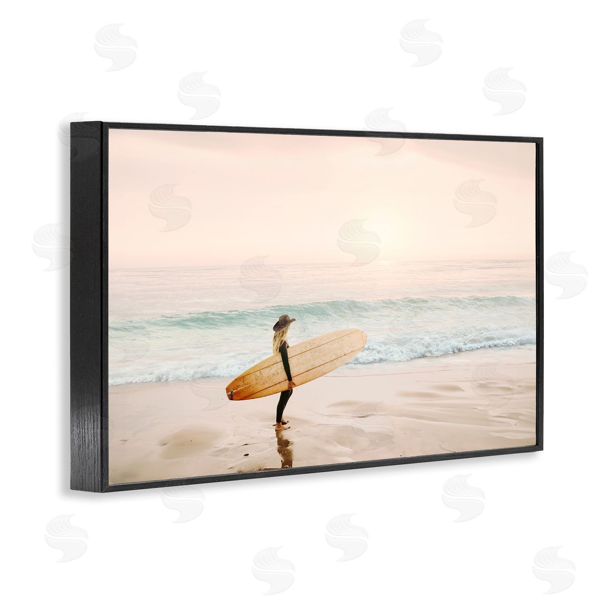 Surfer Cowgirl on Beach Black Frame Print Wall Art, Home Decor by Sisi and Seb