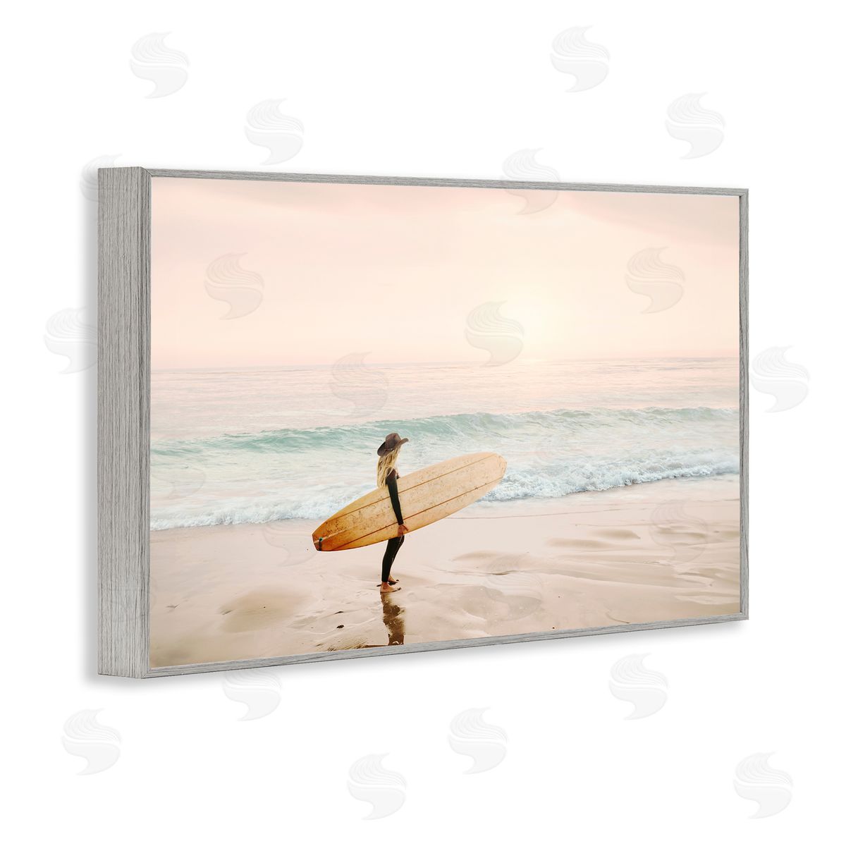 Surfer Cowgirl on Beach Grey Frame Print Wall Art, Home Decor by Sisi and Seb