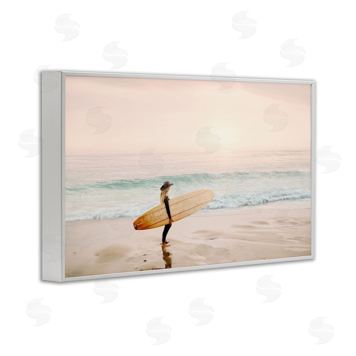 Surfer Cowgirl on Beach White Frame Print Wall Art, Home Decor by Sisi and Seb