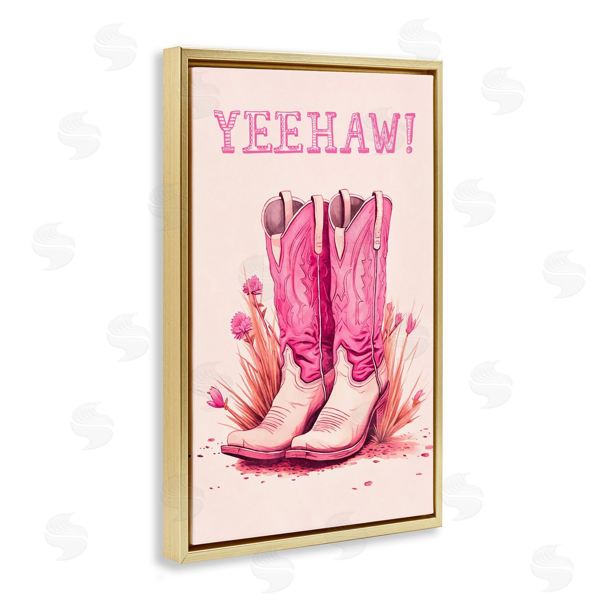 Yeehaw Pastel Boots Gold Floating Frame Canvas Wall Art, Home Decor by Andrea Haase