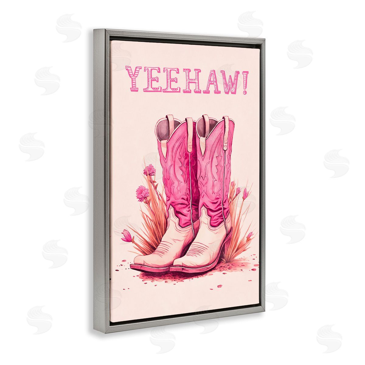 Yeehaw Pastel Boots Grey Floating Frame Canvas Wall Art, Home Decor by Andrea Haase