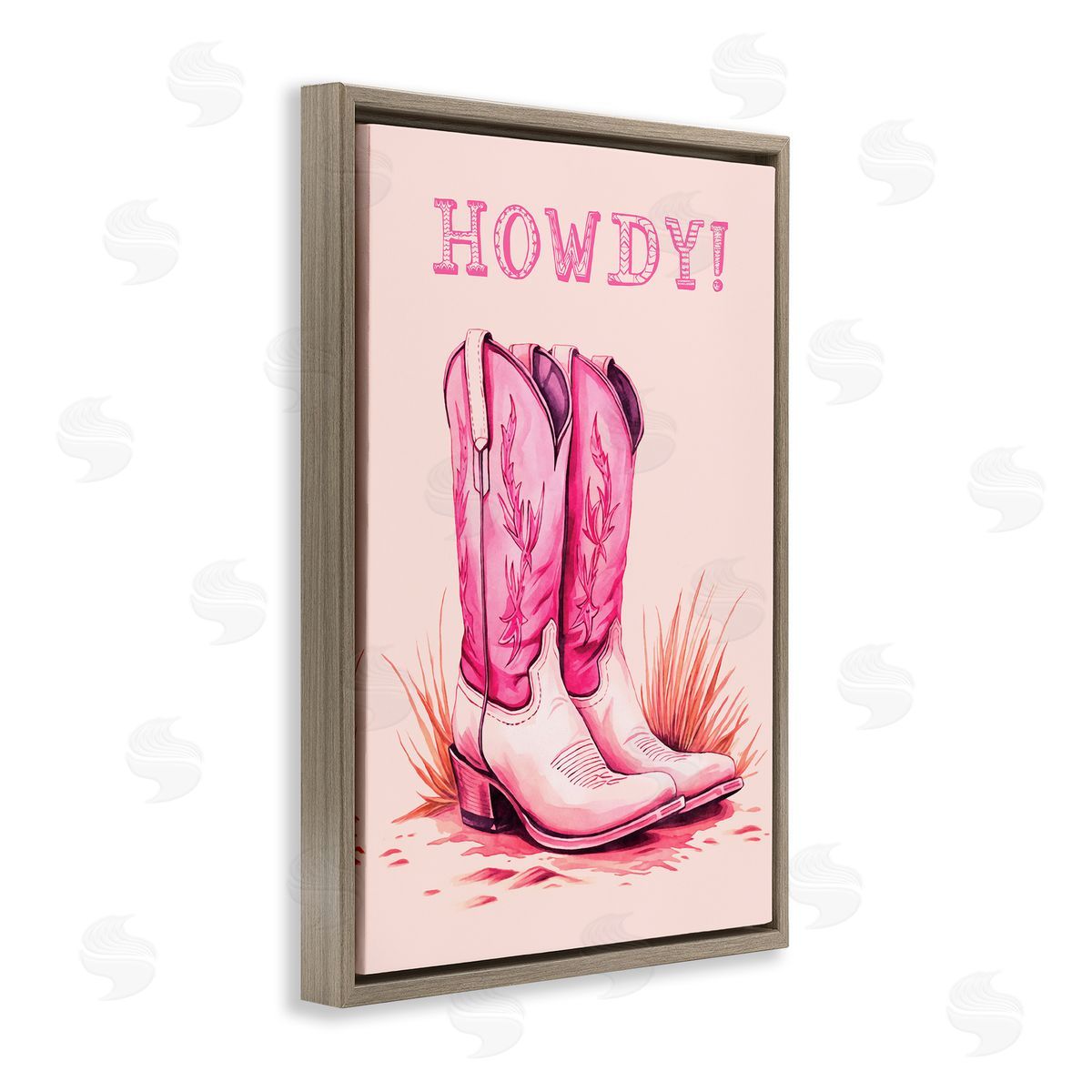 Pink Cowgirl Boots Howdy Brown Floating Frame Canvas Wall Art, Home Decor by Andrea Haase