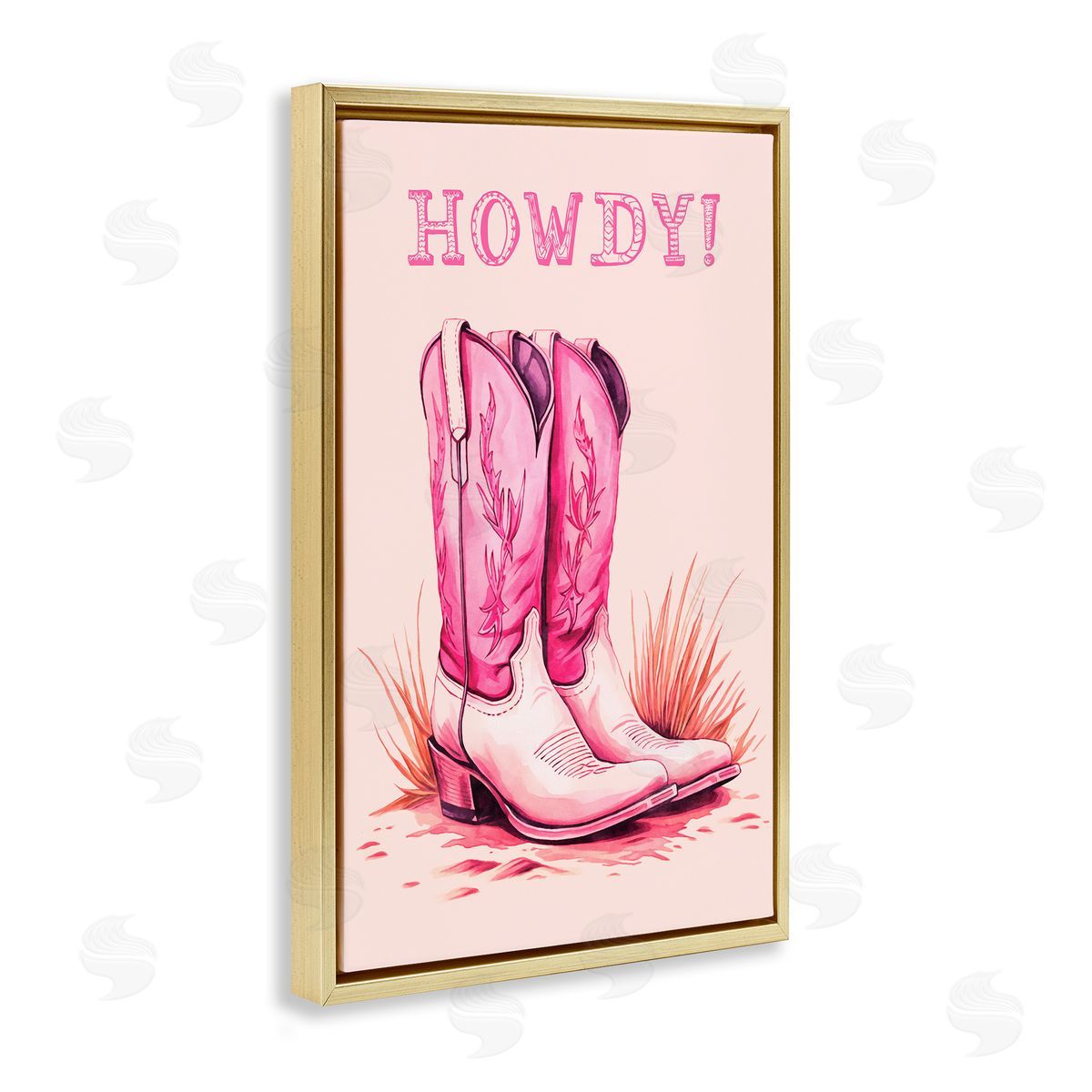 Pink Cowgirl Boots Howdy Gold Floating Frame Canvas Wall Art, Home Decor by Andrea Haase