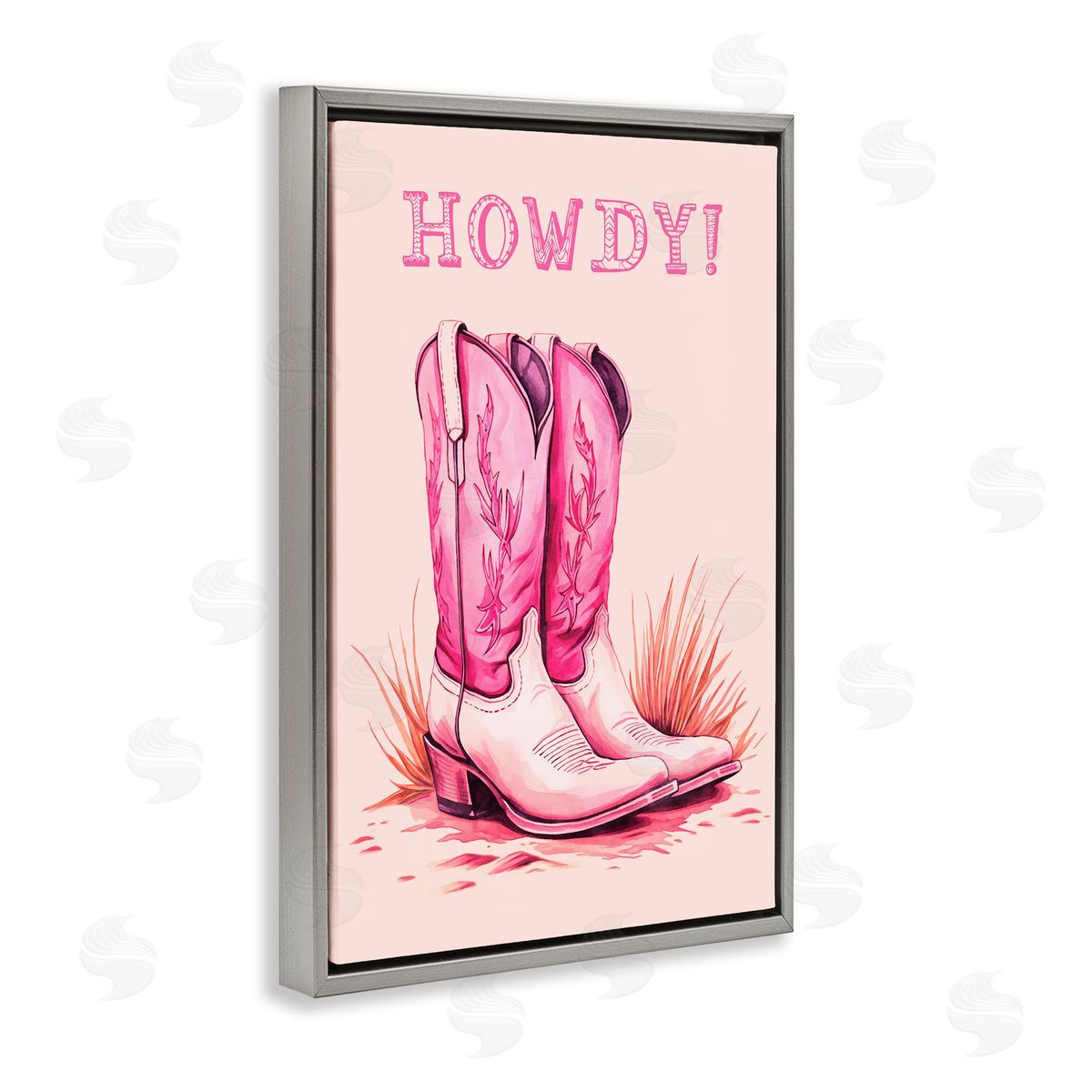 Pink Cowgirl Boots Howdy Grey Floating Frame Canvas Wall Art, Home Decor by Andrea Haase