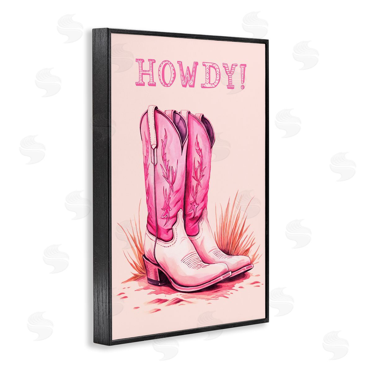 Pink Cowgirl Boots Howdy Black Frame Print Wall Art, Home Decor by Andrea Haase