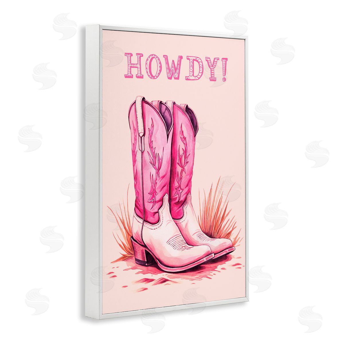 Pink Cowgirl Boots Howdy White Frame Print Wall Art, Home Decor by Andrea Haase