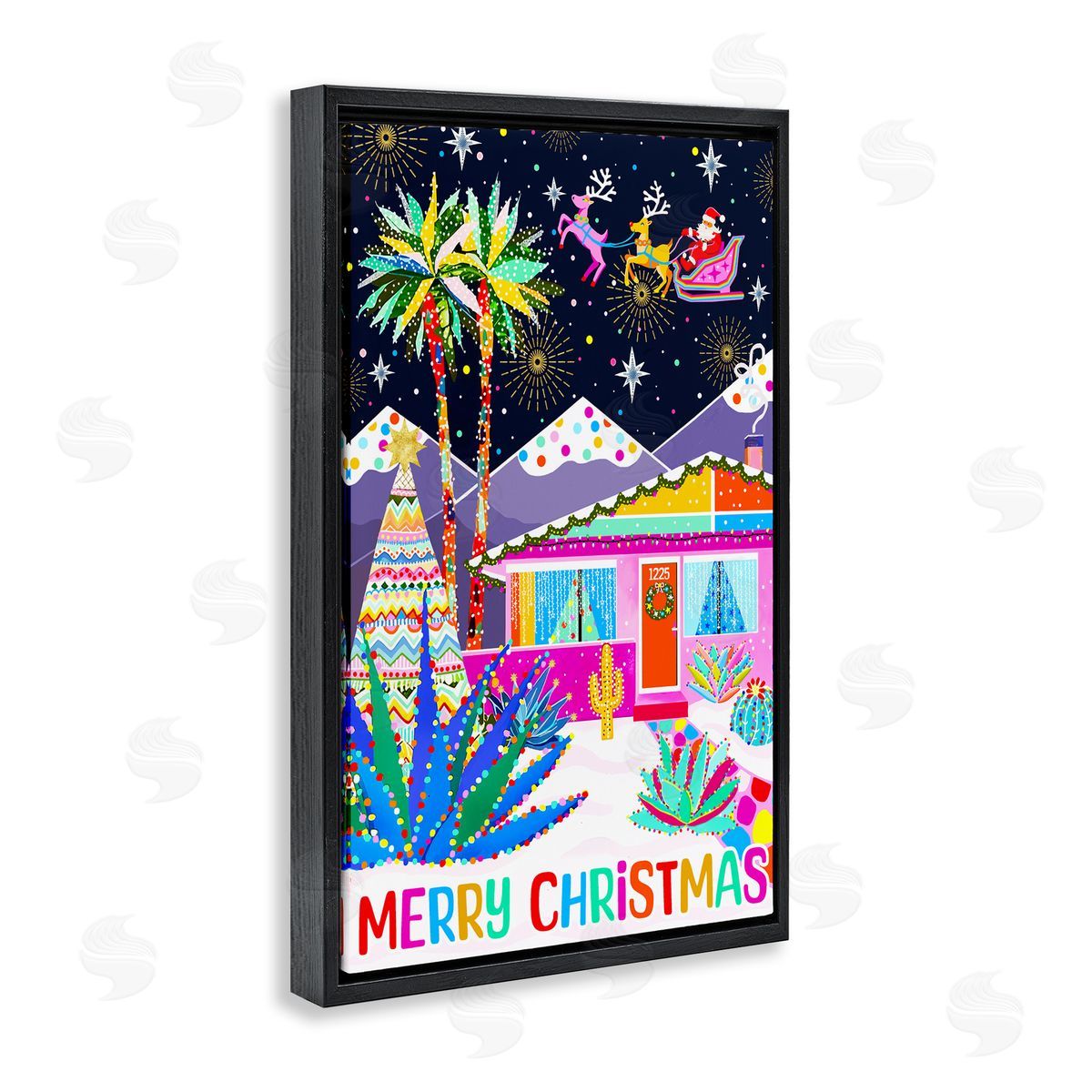 Whimsical Desert Christmas Black Floating Frame Canvas Wall Art, Home Decor by Jess Stempel