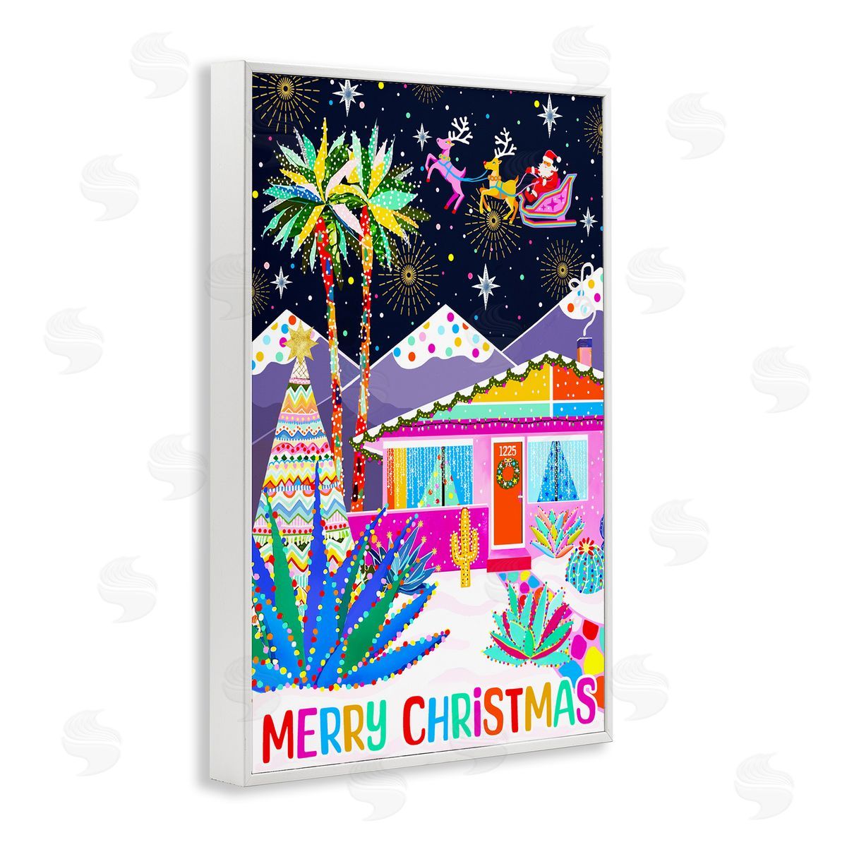 Whimsical Desert Christmas White Frame Print Wall Art, Home Decor by Jess Stempel
