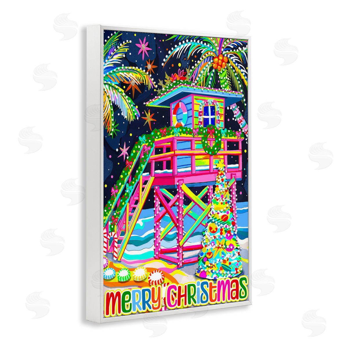 Whimsical Seaside Christmas White Frame Print Wall Art, Home Decor by Jess Stempel