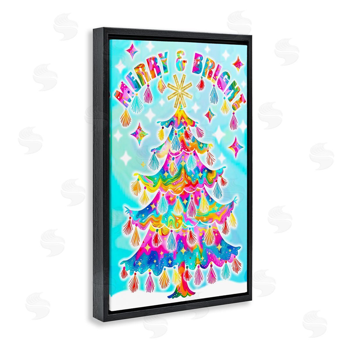 Eclectic Merry & Bright Black Floating Frame Canvas Wall Art, Home Decor by Jess Stempel