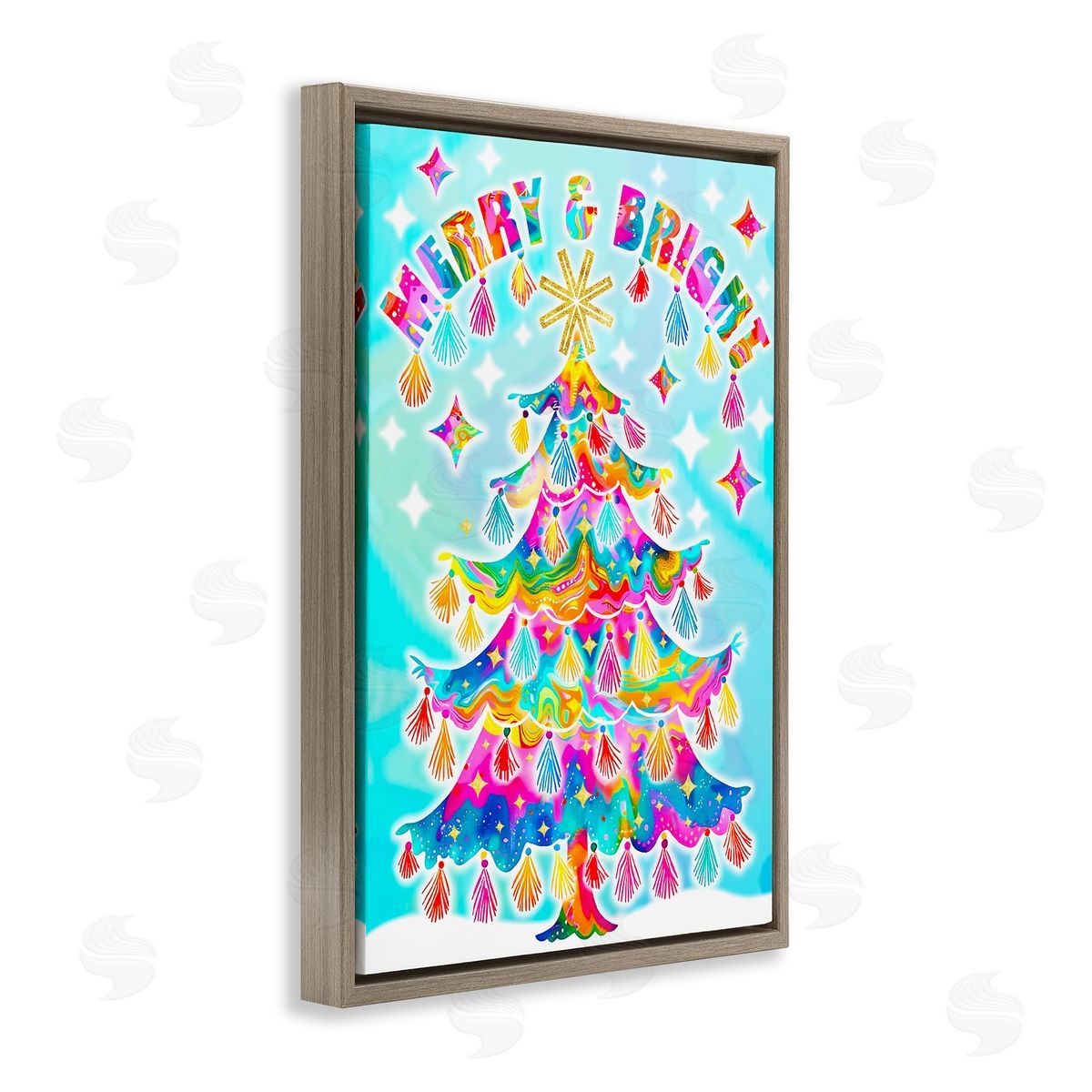 Eclectic Merry & Bright Brown Floating Frame Canvas Wall Art, Home Decor by Jess Stempel