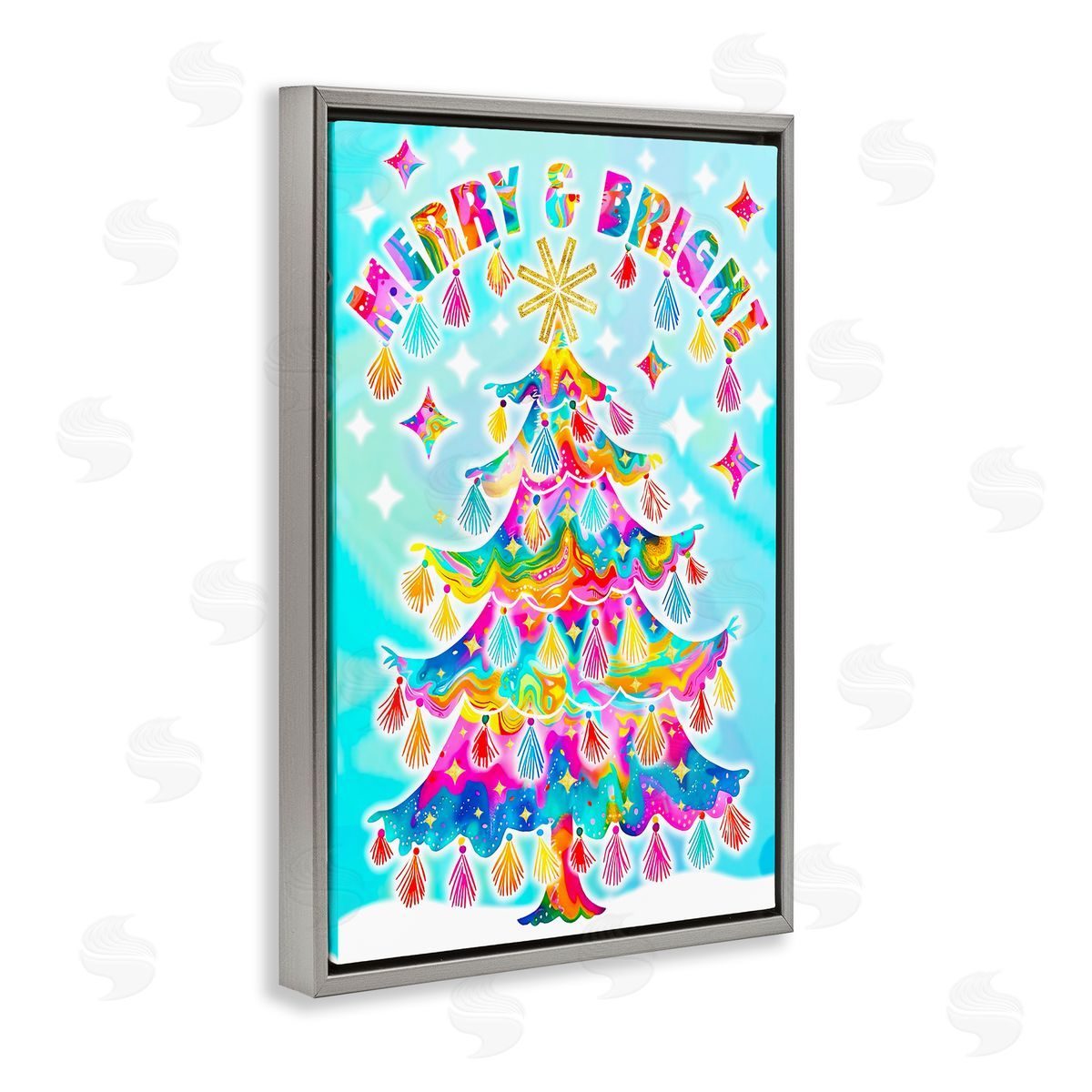 Eclectic Merry & Bright Grey Floating Frame Canvas Wall Art, Home Decor by Jess Stempel