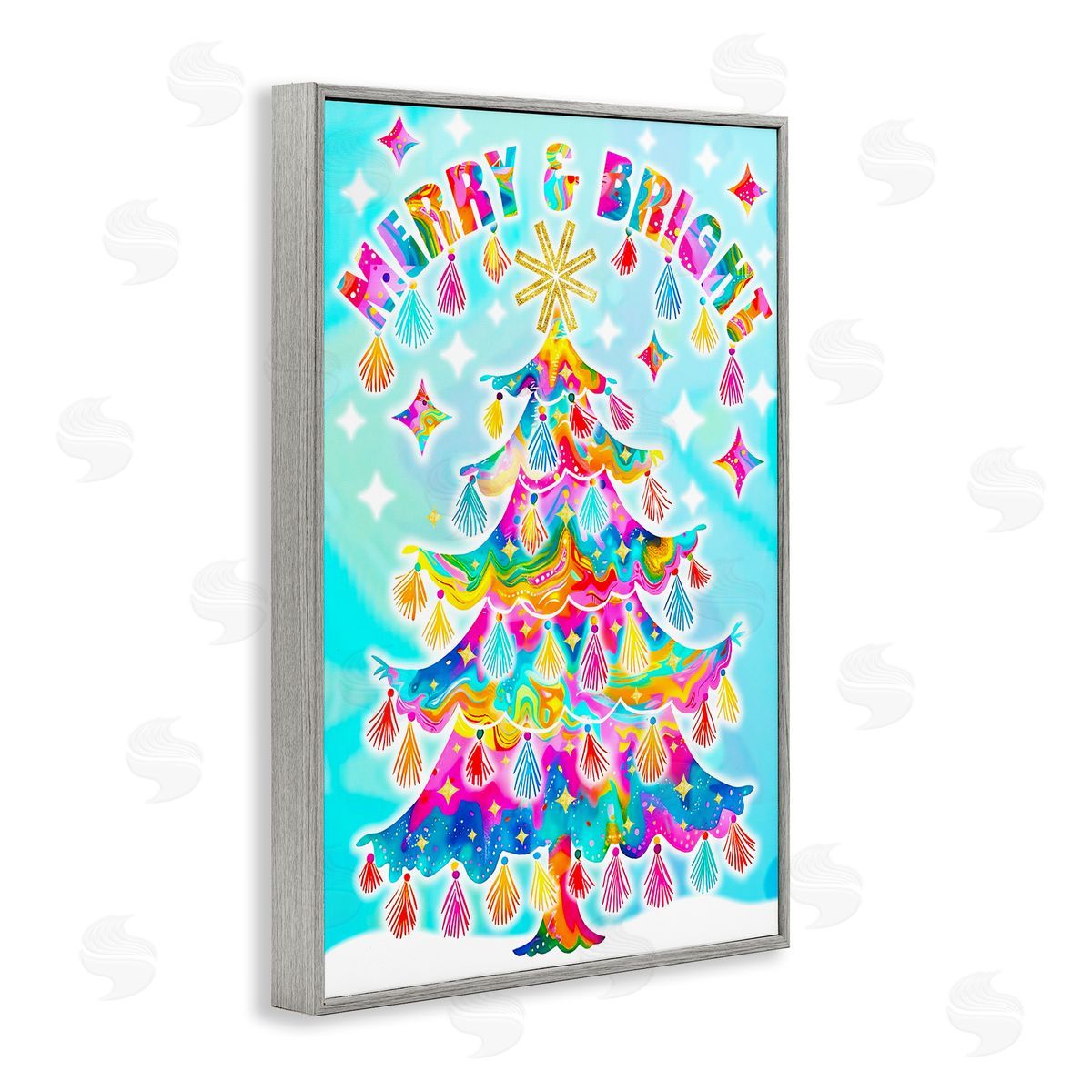 Eclectic Merry & Bright Grey Frame Print Wall Art, Home Decor by Jess Stempel