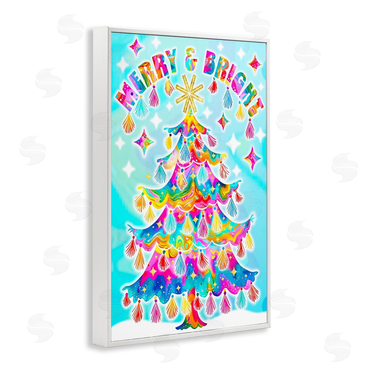 Eclectic Merry & Bright White Frame Print Wall Art, Home Decor by Jess Stempel