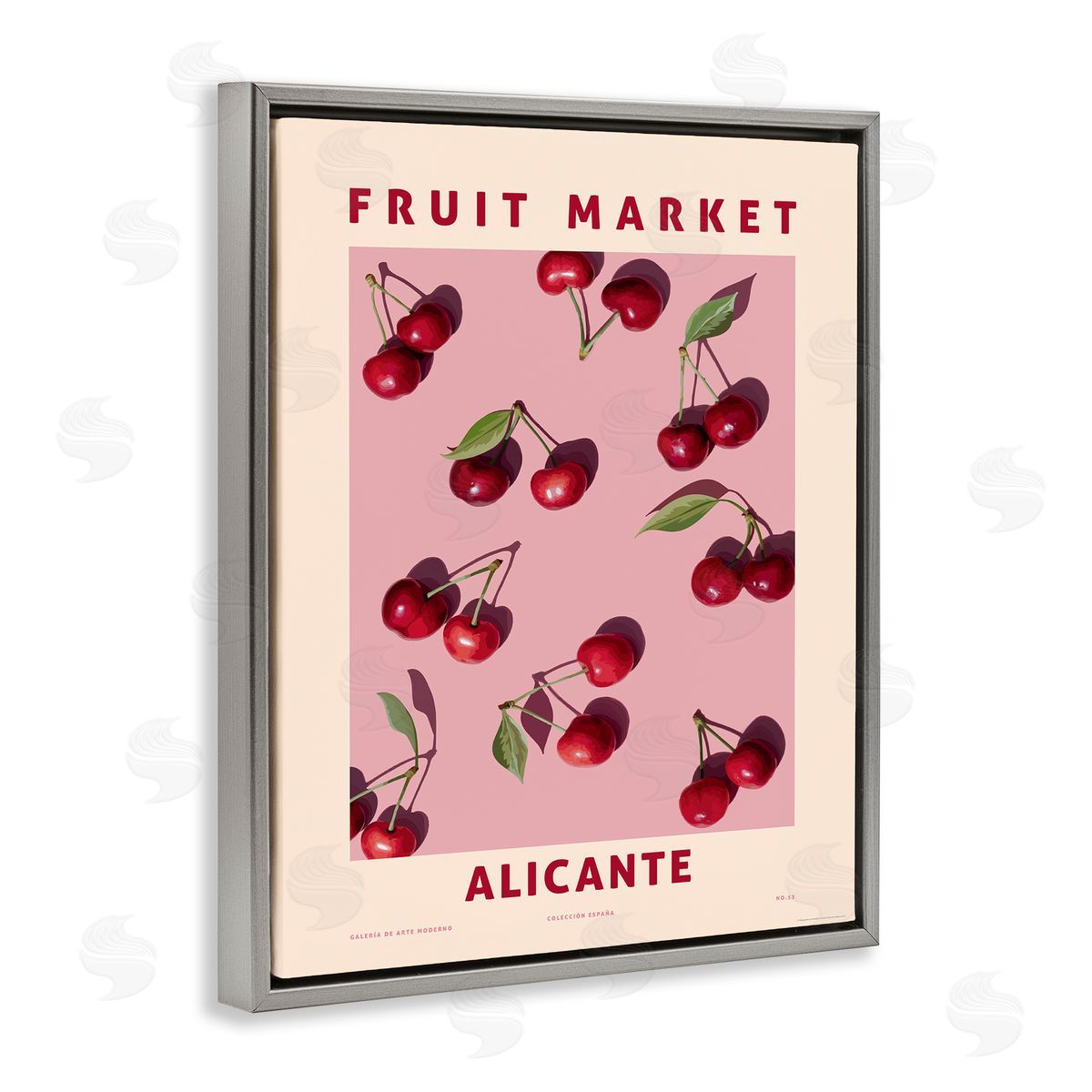 Fruit Market Cherries Grey Floating Frame Canvas Wall Art, Home Decor by Reinders