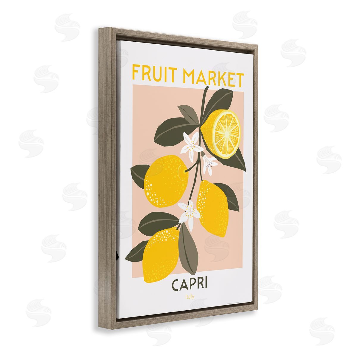 Fruit Market Lemon Branch Brown Floating Frame Canvas Wall Art, Home Decor by Reinders