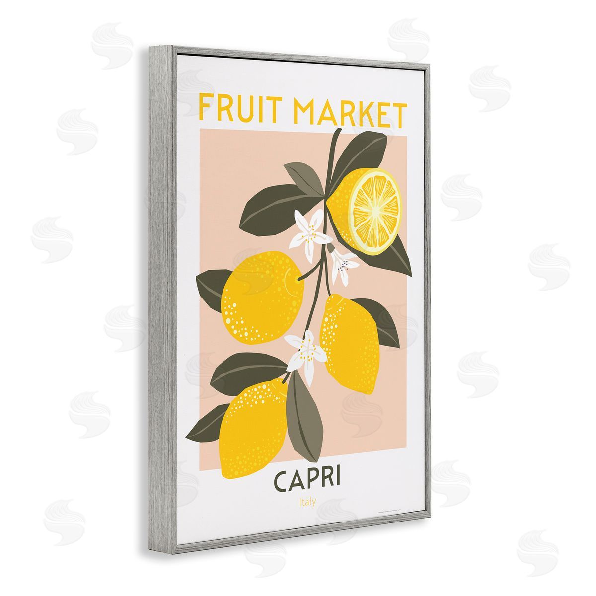 Fruit Market Lemon Branch Grey Frame Print Wall Art, Home Decor by Reinders