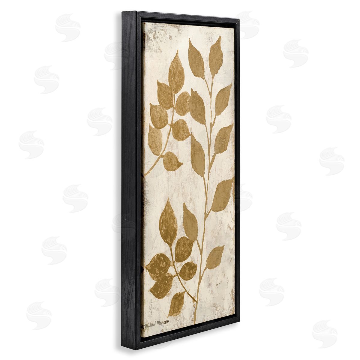 Natural Leaves Overlap Black Floating Frame Canvas Wall Art, Home Decor by Michael Marcon