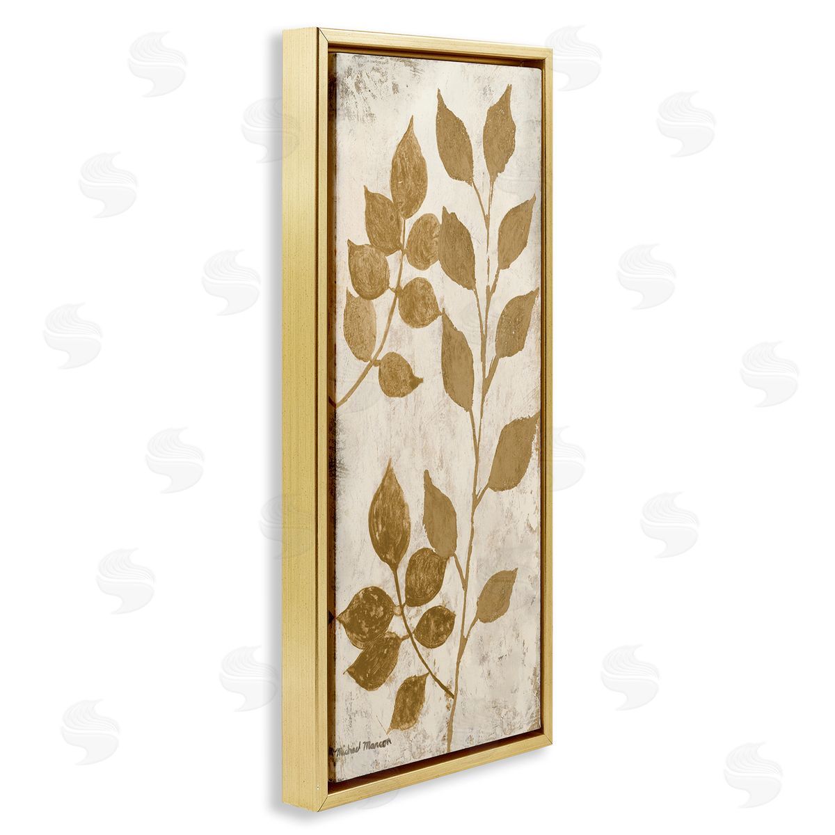 Natural Leaves Overlap Gold Floating Frame Canvas Wall Art, Home Decor by Michael Marcon