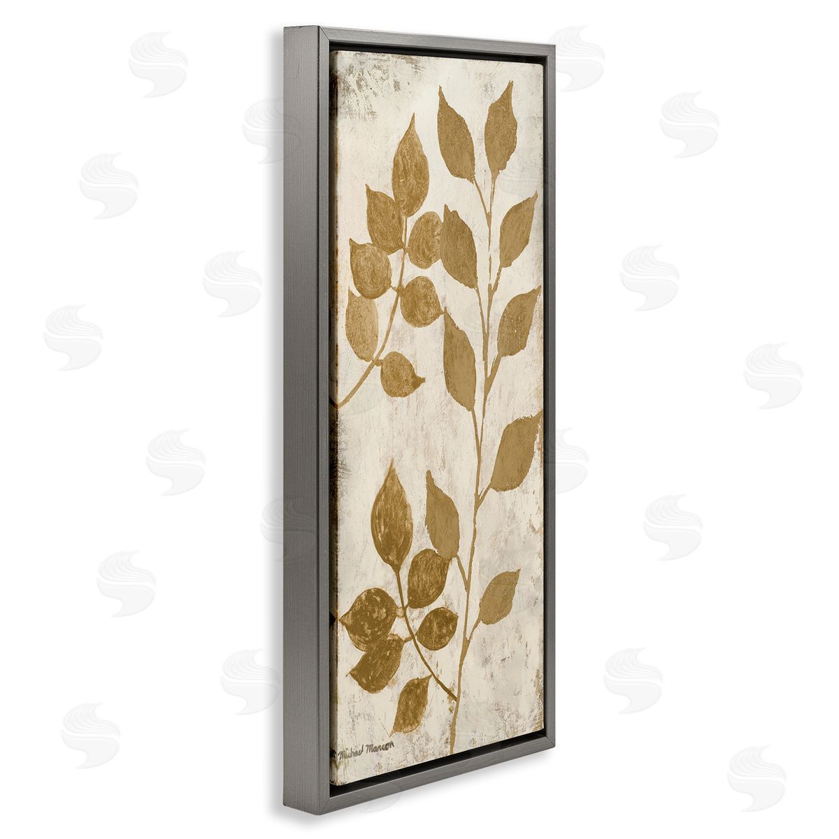 Natural Leaves Overlap Grey Floating Frame Canvas Wall Art, Home Decor by Michael Marcon
