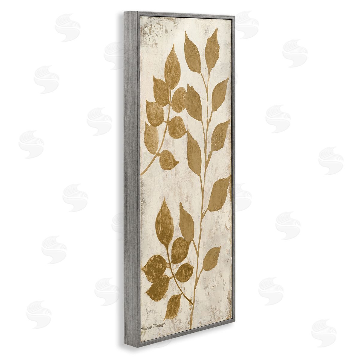 Natural Leaves Overlap Grey Frame Print Wall Art, Home Decor by Michael Marcon