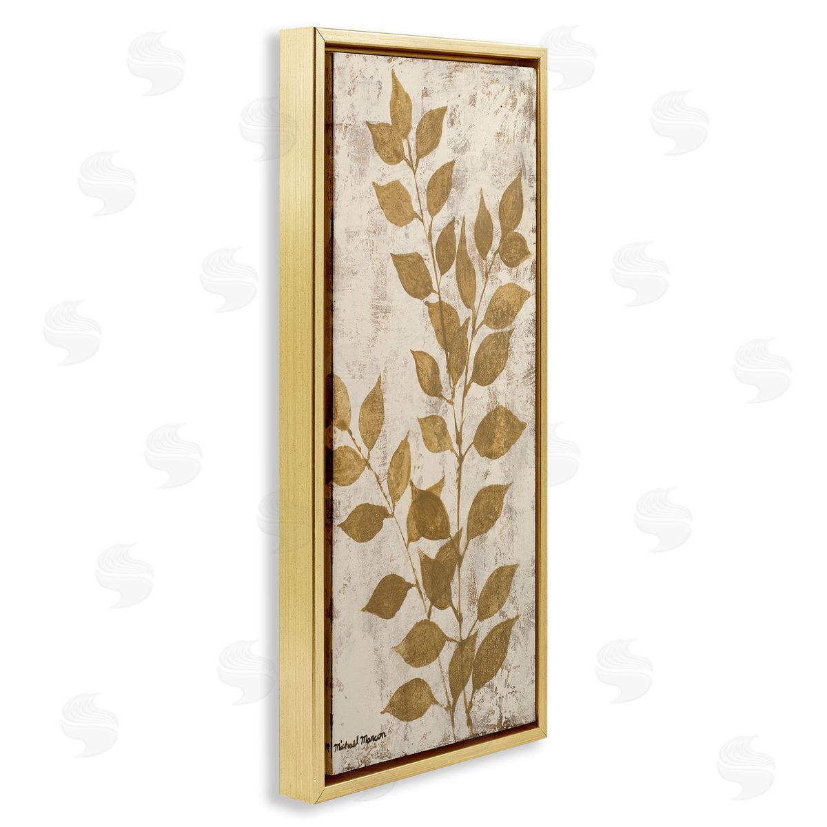 Natural Leaves Impression Gold Floating Frame Canvas Wall Art, Home Decor by Michael Marcon