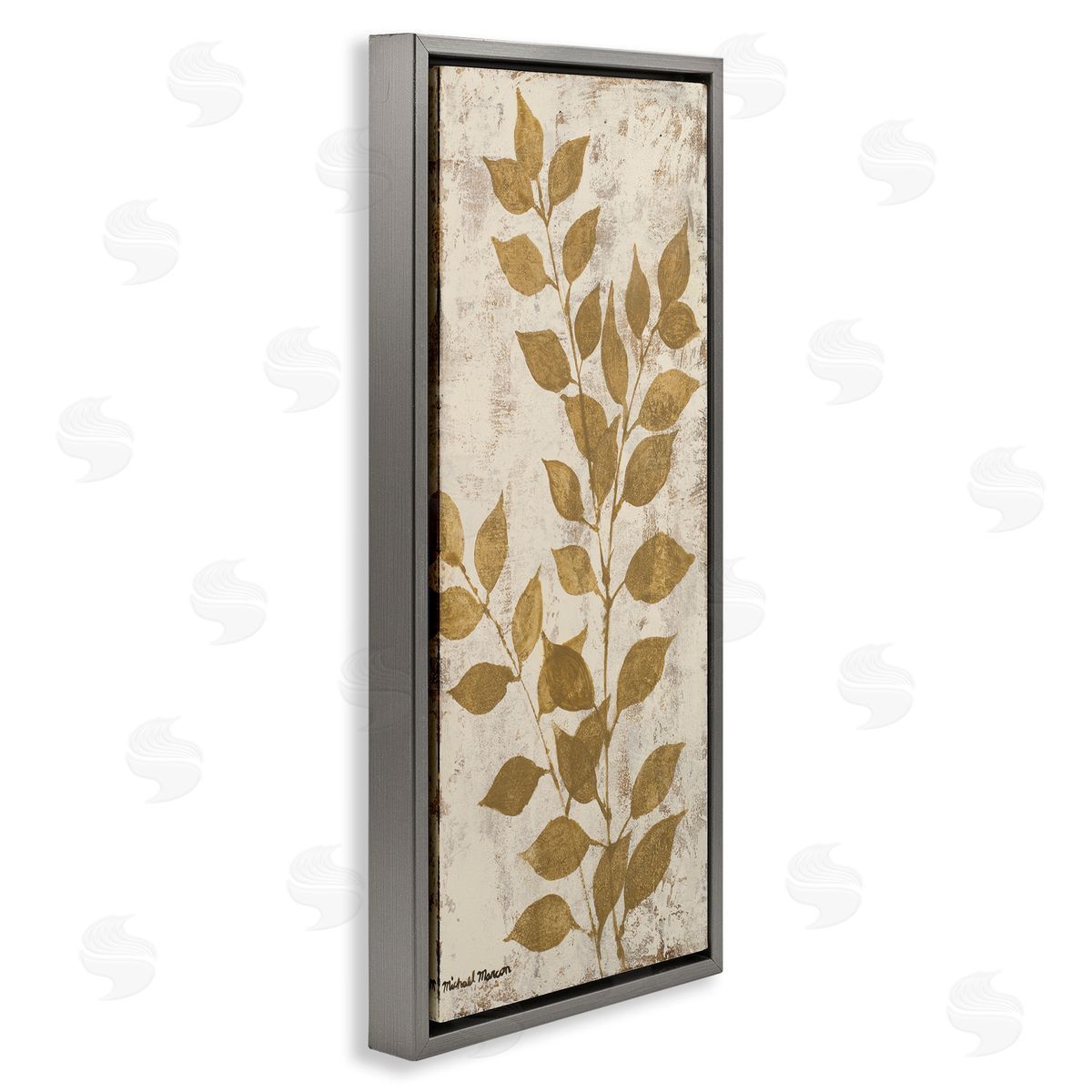Natural Leaves Impression Grey Floating Frame Canvas Wall Art, Home Decor by Michael Marcon