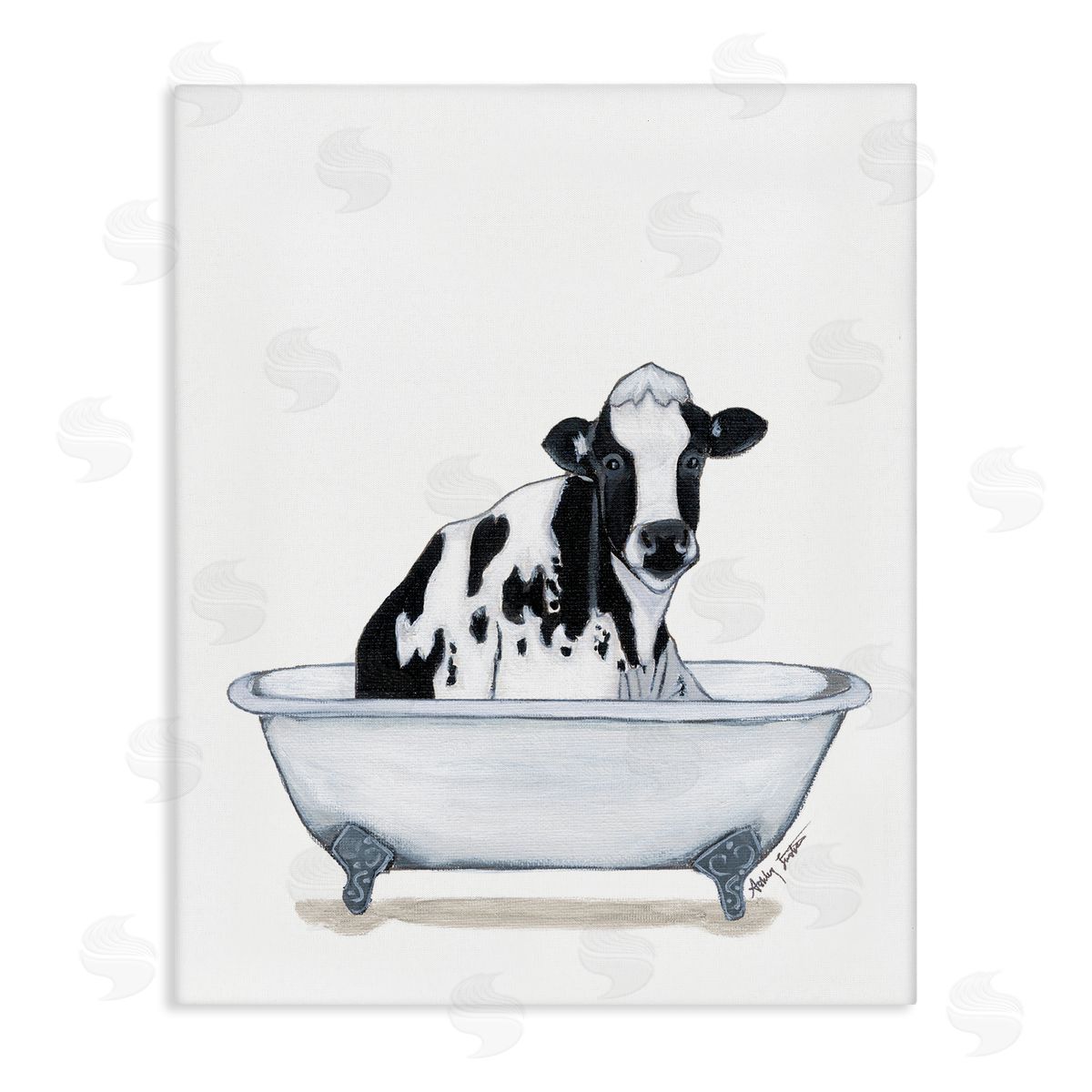 Cow in Tub Sketch Canvas Wall Art, Home Decor by Ashley Justice