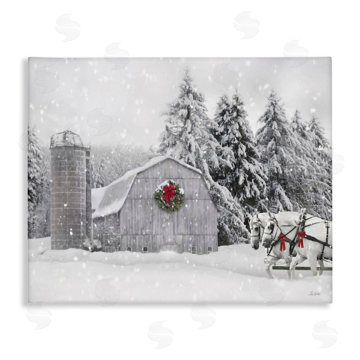 Snowy Barn & Horses Canvas Wall Art, Home Decor by Lori Deiter