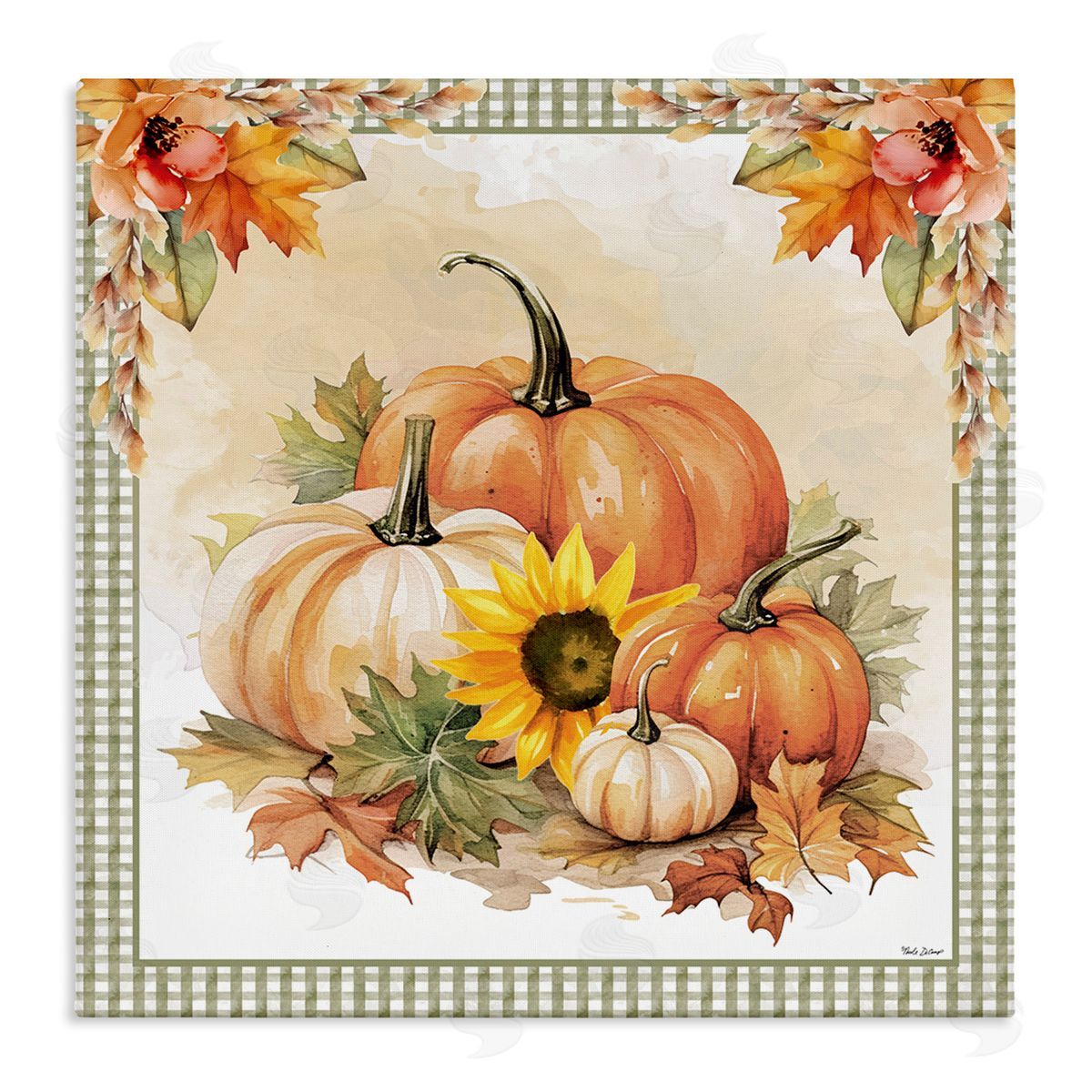 Autumn Pumpkins Floral Border Canvas Wall Art, Home Decor by Nicole DeCamp
