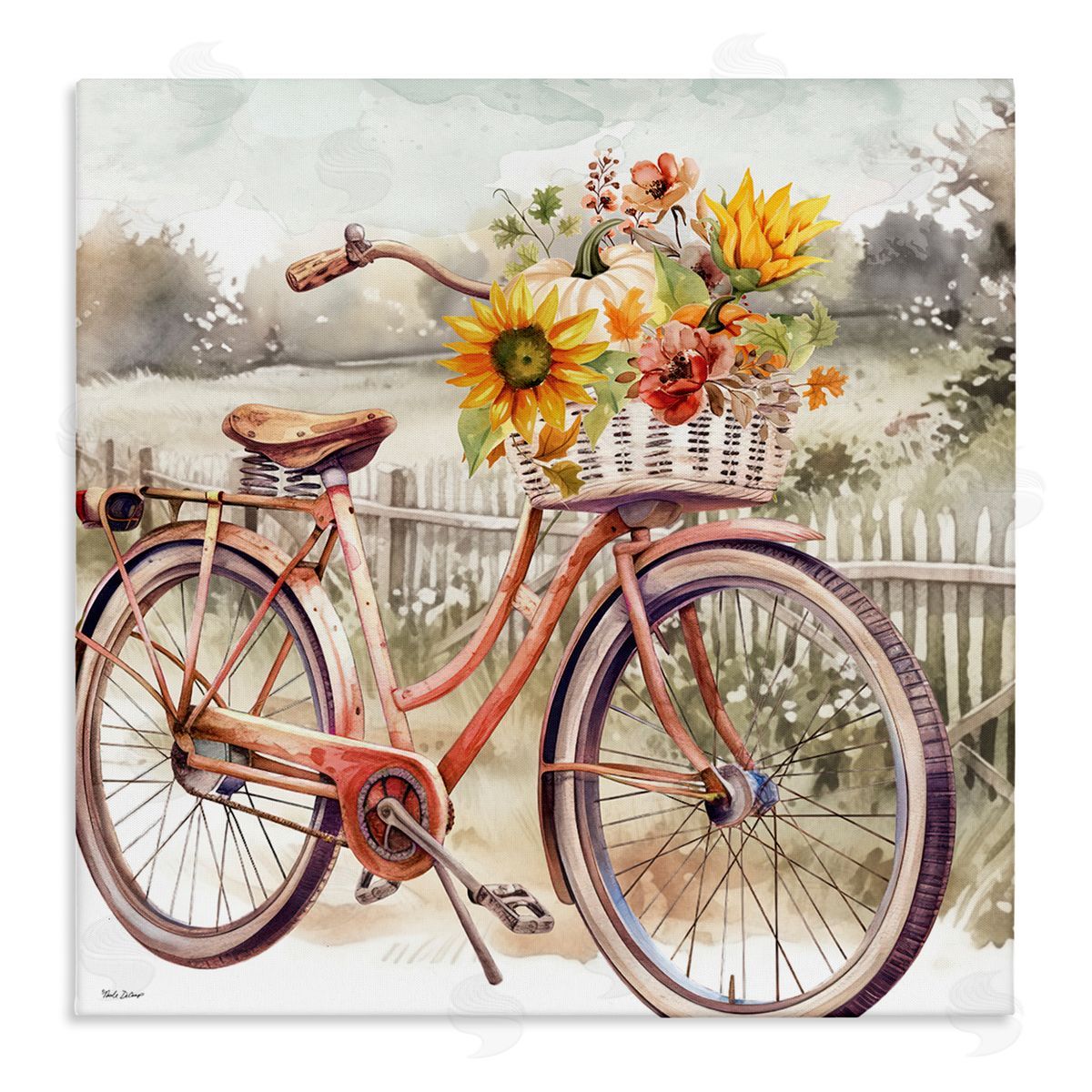 Autumn Floral Bicycle Canvas Wall Art, Home Decor by Nicole DeCamp
