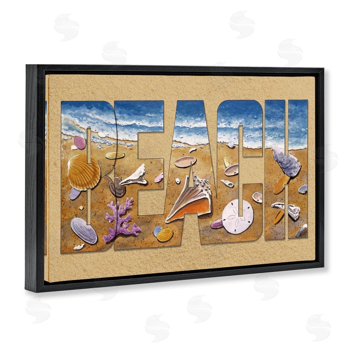 Outlined Beach Letters Black Floating Frame Canvas Wall Art, Home Decor by Art Brands Holdings, LLC