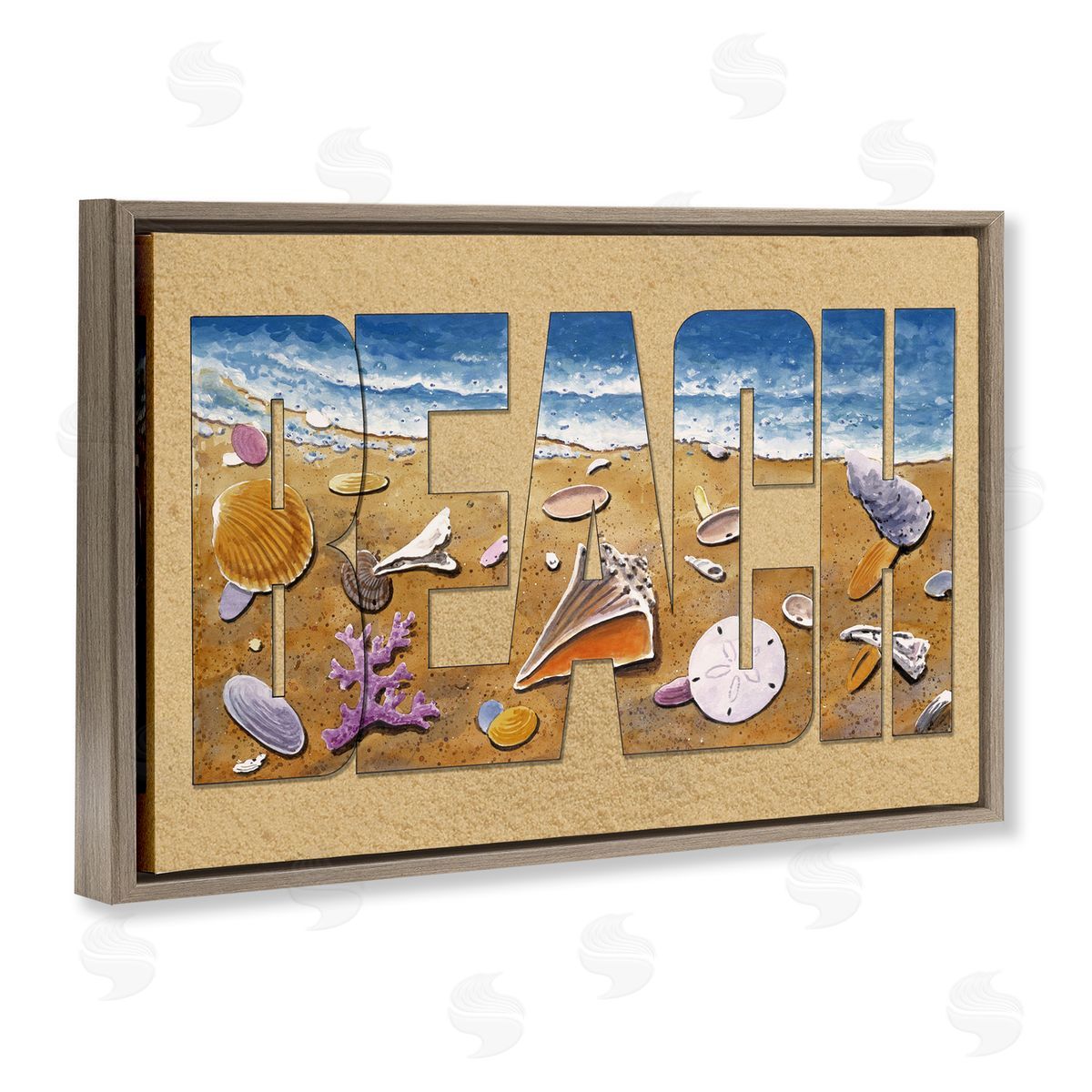 Outlined Beach Letters Brown Floating Frame Canvas Wall Art, Home Decor by Art Brands Holdings, LLC