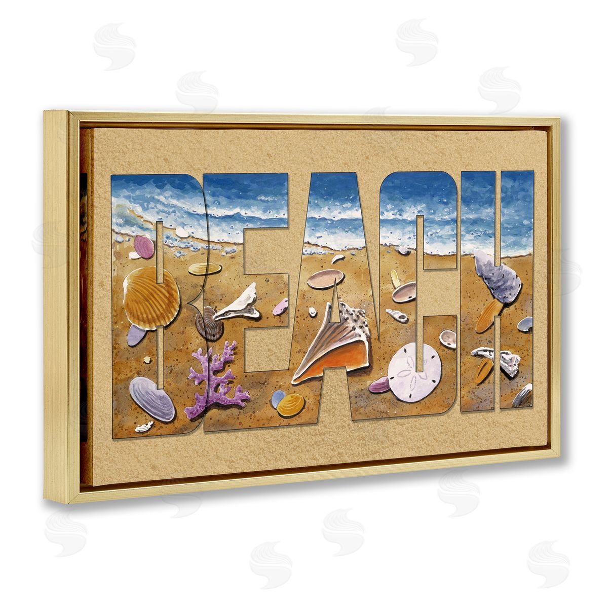 Outlined Beach Letters Gold Floating Frame Canvas Wall Art, Home Decor by Art Brands Holdings, LLC