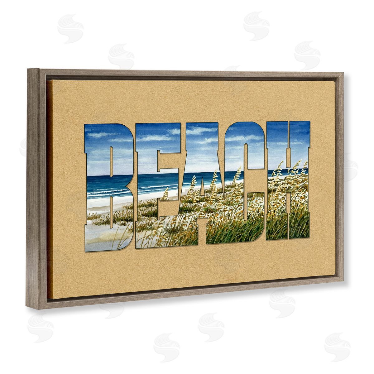 Grassy Beach Typography Brown Floating Frame Canvas Wall Art, Home Decor by Art Brands Holdings, LLC