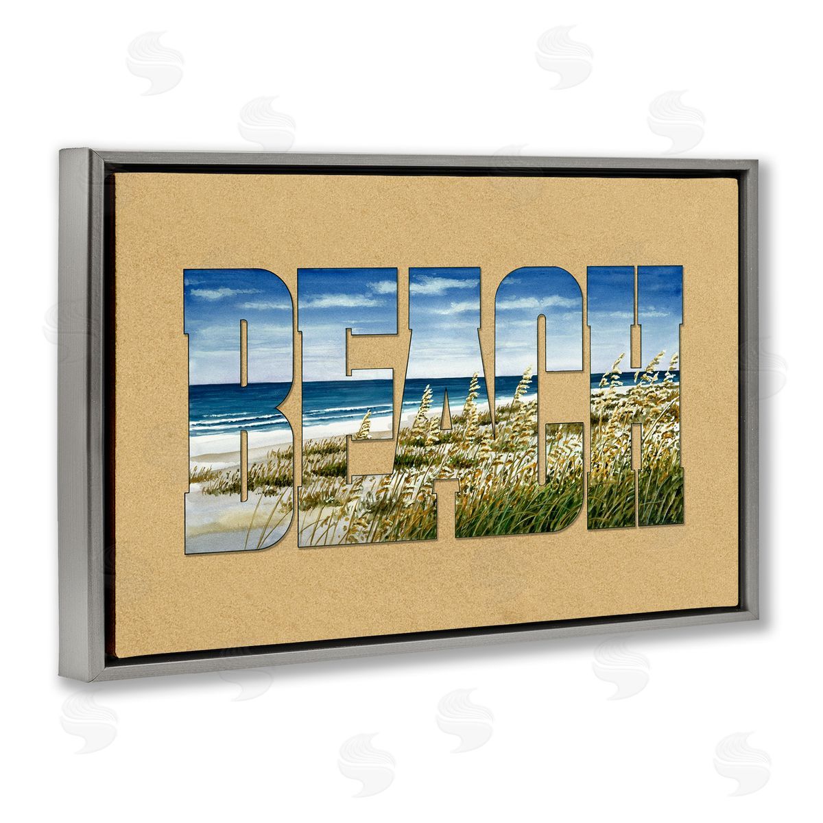 Grassy Beach Typography Grey Floating Frame Canvas Wall Art, Home Decor by Art Brands Holdings, LLC