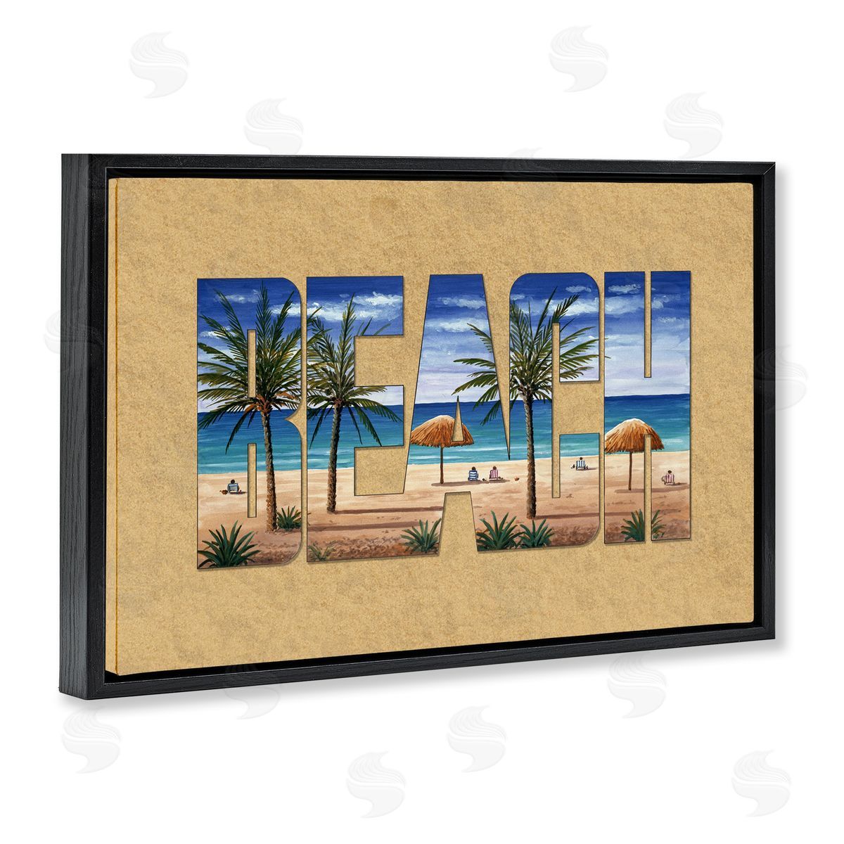Tropical Beach Outline Black Floating Frame Canvas Wall Art, Home Decor by Art Brands Holdings, LLC