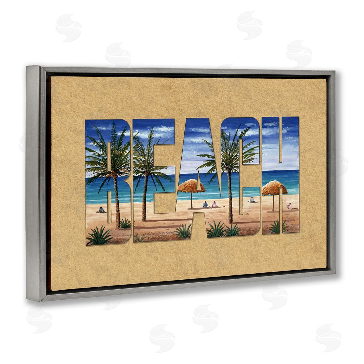 Tropical Beach Outline Grey Floating Frame Canvas Wall Art, Home Decor by Art Brands Holdings, LLC