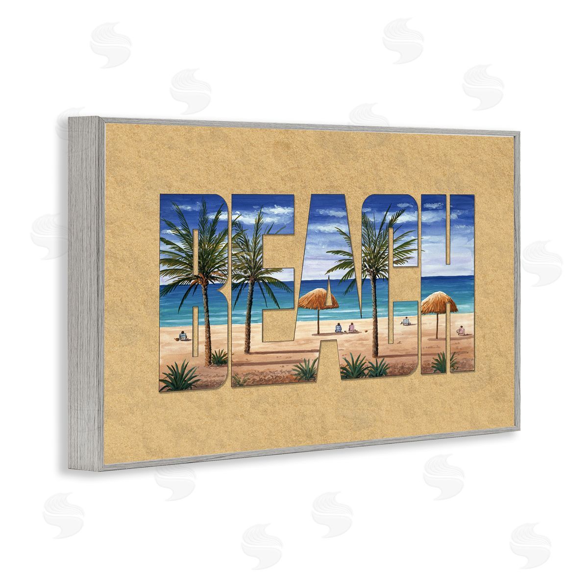 Tropical Beach Outline Grey Frame Print Wall Art, Home Decor by Art Brands Holdings, LLC