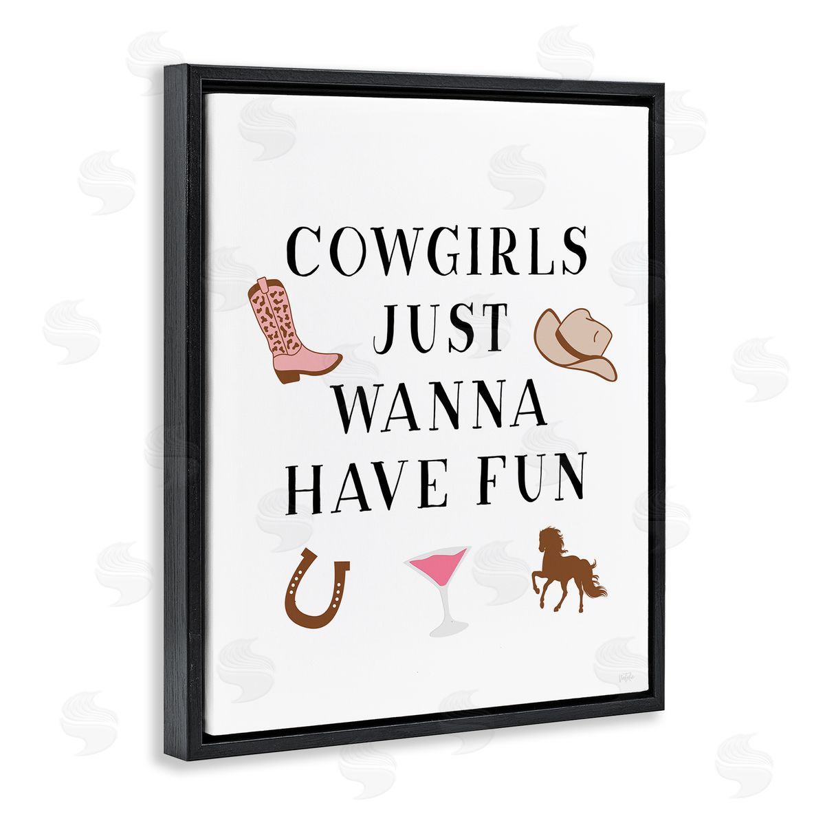 Cowgirls Wanna Have Fun Black Floating Frame Canvas Wall Art, Home Decor by Natalie Carpentieri