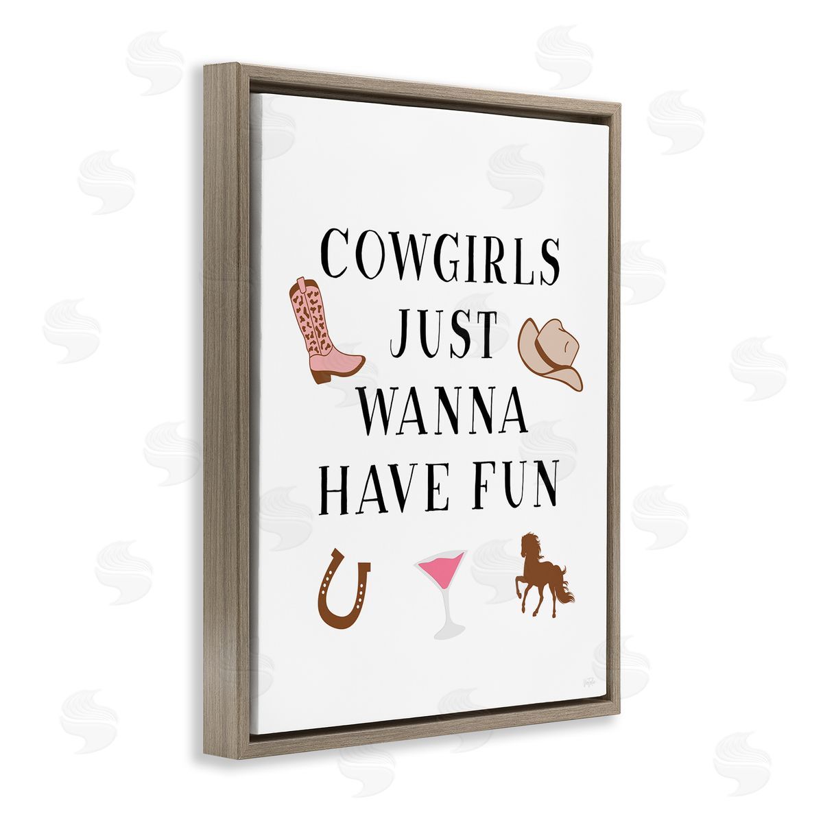 Cowgirls Wanna Have Fun Brown Floating Frame Canvas Wall Art, Home Decor by Natalie Carpentieri