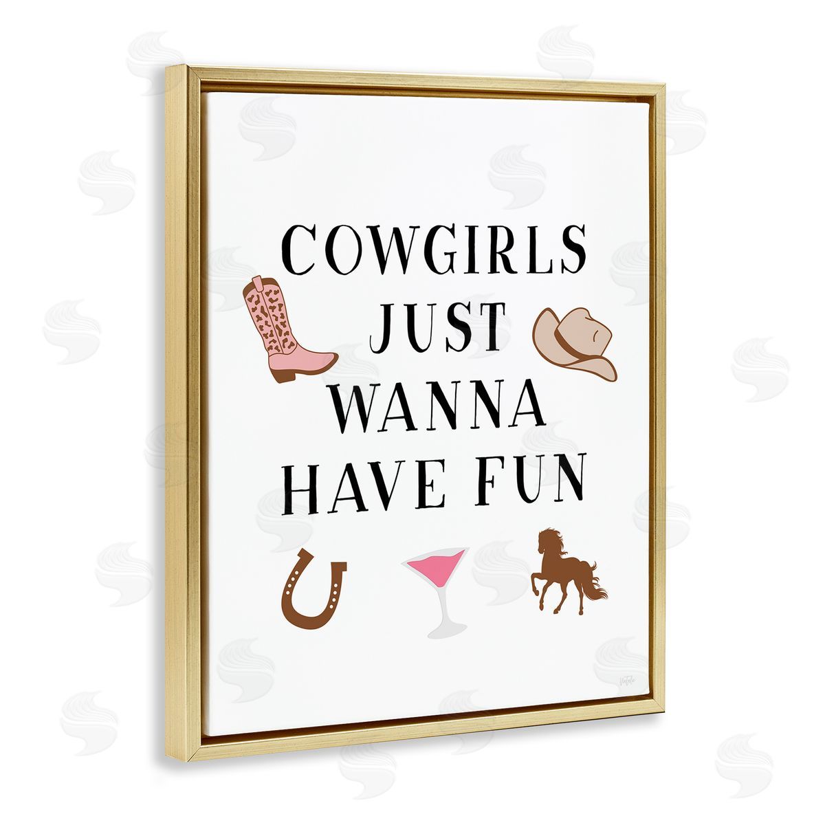 Cowgirls Wanna Have Fun Gold Floating Frame Canvas Wall Art, Home Decor by Natalie Carpentieri