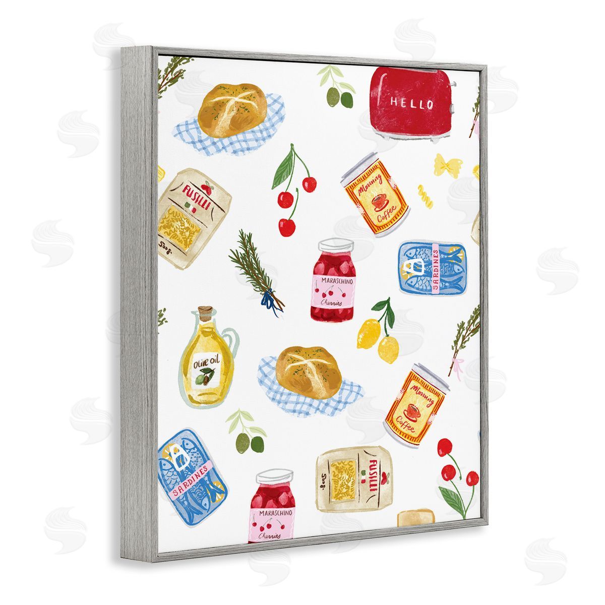 Delicate Kitchen Delights Grey Frame Print Wall Art, Home Decor by Ilis Avilés