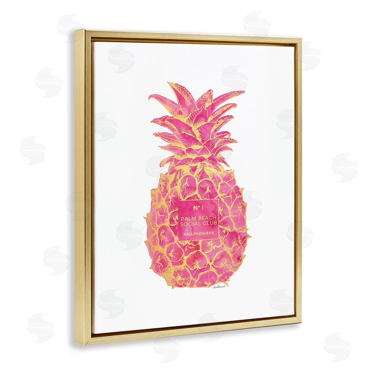 Glam Ornate Pineapple Gold Floating Frame Canvas Wall Art, Home Decor by Amanda Greenwood