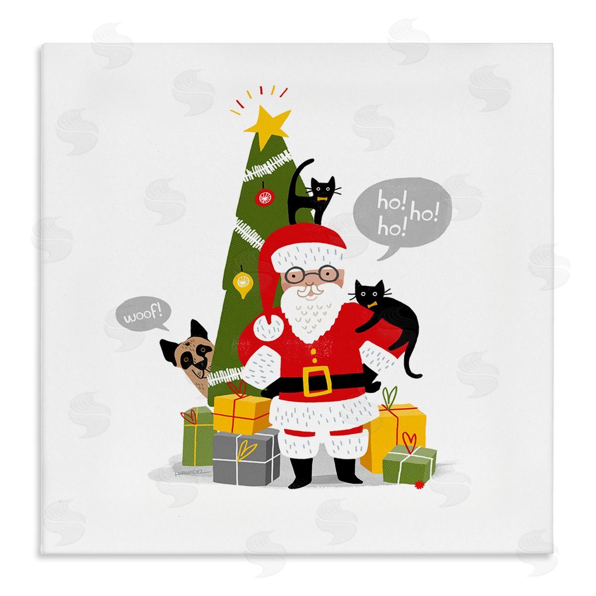Santa Paws with Pets Canvas Wall Art, Home Decor by Leeza Hernandez