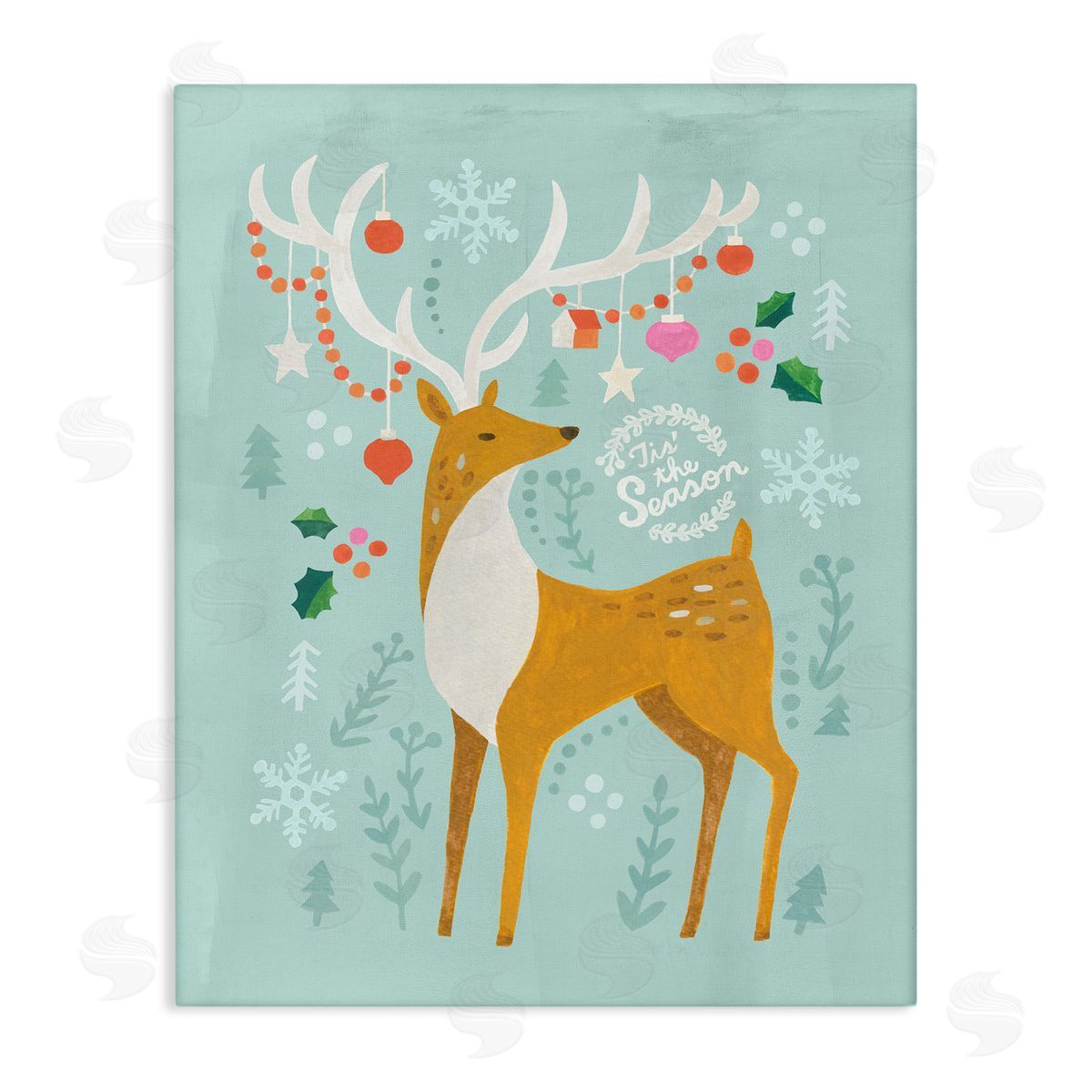 Tis The Season Reindeer Canvas Wall Art, Home Decor by Irene Chan