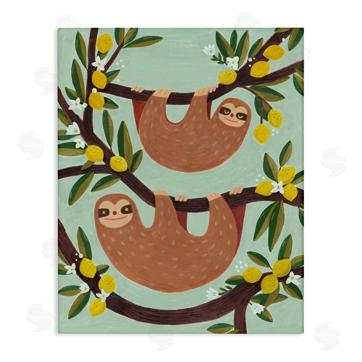 Sloths on Lemon Tree Branches Canvas Wall Art, Home Decor by Irene Chan